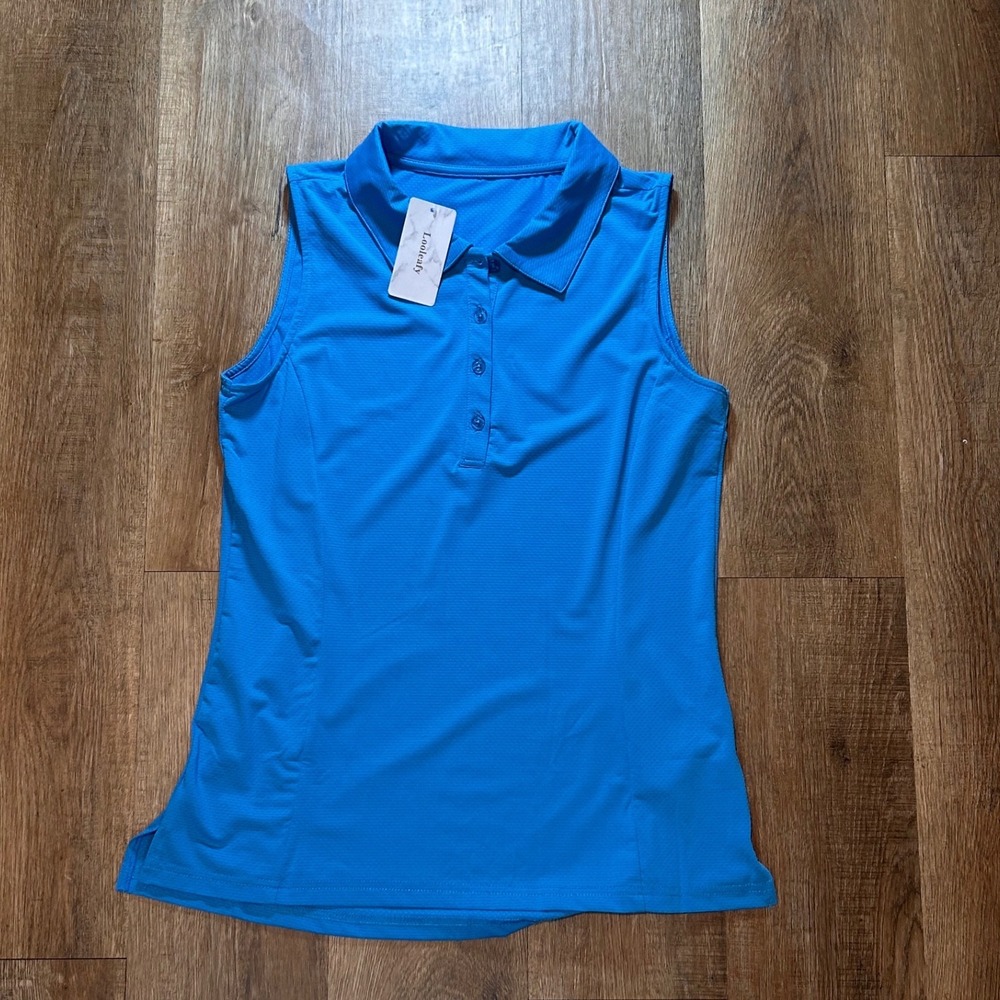 Looleafy Womens Sleeveless Golf Polo Shirt Blue Athleisure Size S NEW